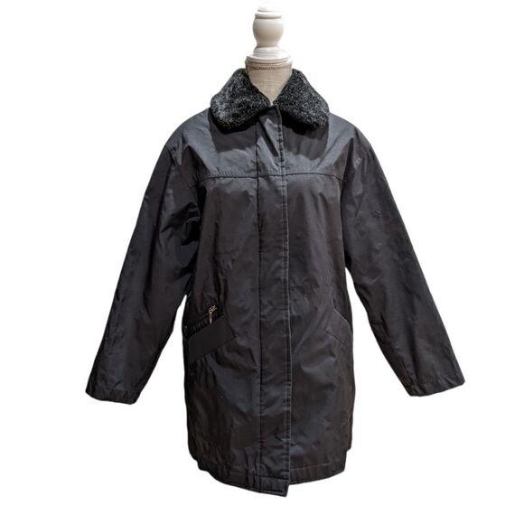 Bernardo Women's Black Long Jacket Faux Fur Collar Fleece Lining Size S - Picture 1 of 11